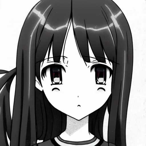 Image similar to arisu shimada crying and pouting, black and white, 2 d art, anime art, headshot, cute, kawaii, moe