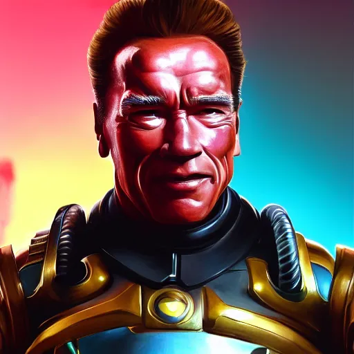 Image similar to a screenshot of arnold schwarzenegger as zenyatta in overwatch, portrait, fantasy, beautiful face, vivid colors, elegant, concept art, sharp focus, digital art, hyper - realistic, 4 k, unreal engine, highly detailed, hd, dramatic lighting by brom, trending on artstation