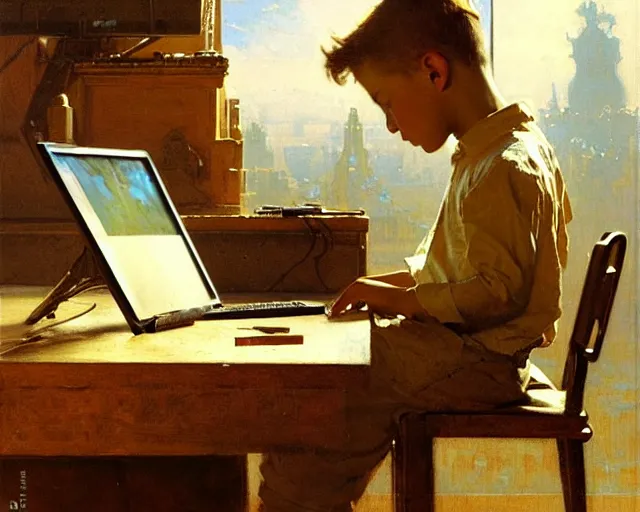 Image similar to boy playing computer games, painting by gaston bussiere, craig mullins, j. c. leyendecker