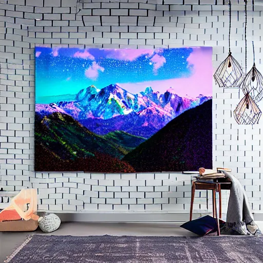 Prompt: Mountain bright HD 4k Realistic colorful dream lights crystal vaporwave in the style of Ansel Adams