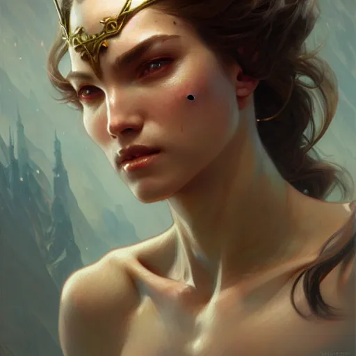 Image similar to , muscular upper body, D&D, fantasy, intricate, elegant, highly detailed, digital painting, artstation, concept art, smooth, sharp focus, illustration, art by artgerm and greg rutkowski and alphonse mucha