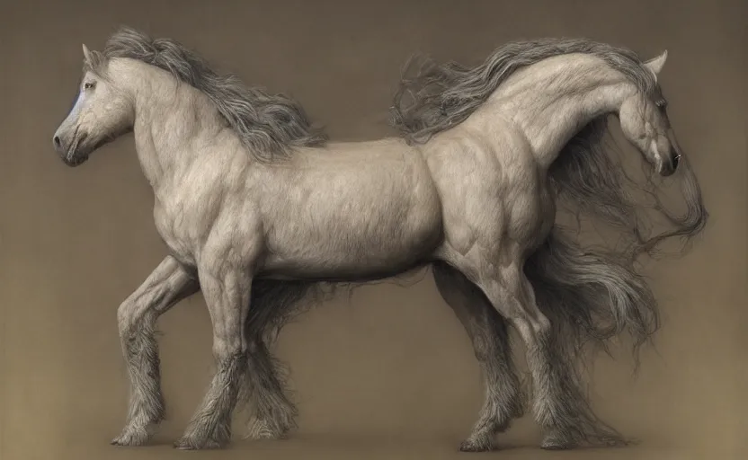 Prompt: horse bear hybrid character portrait by jean delville, tom bagshaw, brooke shaden, gustave dore and marco mazzoni, studio ghibli style, porcelain, organic, lifelike, detailed fur, intricate details