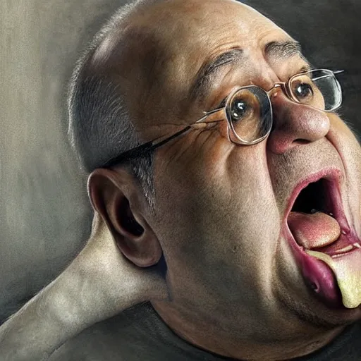 Prompt: hyperrealistic mixed media high resolution image of Danny DeVito screaming at a bowl of noodles, stunning 3d render inspired art by István Sándorfi and Greg Rutkowski and Unreal Engine, perfect symmetry, dim volumetric lighting, 8k octane beautifully detailed render, post-processing, extremely hyper-detailed, intricate, epic composition, highly detailed attributes, highly detailed atmosphere, full body shot, cinematic lighting, masterpiece, trending on artstation, very very detailed, masterpiece, stunning, flawless structure, lifelike texture, perfection,