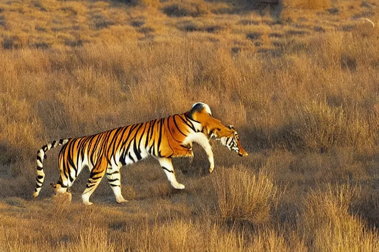 Image similar to antelope hunting a tiger, golden hour, 6 0 0 mm, wildlife photo, national geographics