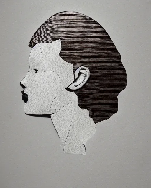 Image similar to a woman's face in profile, made of cut paper, in the style of the Dutch masters and Gregory Crewdson, dark and moody