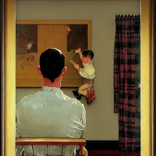 Image similar to lonely daddy painting by norman rockwell