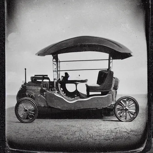 Prompt: tintype photo of a futuristic car