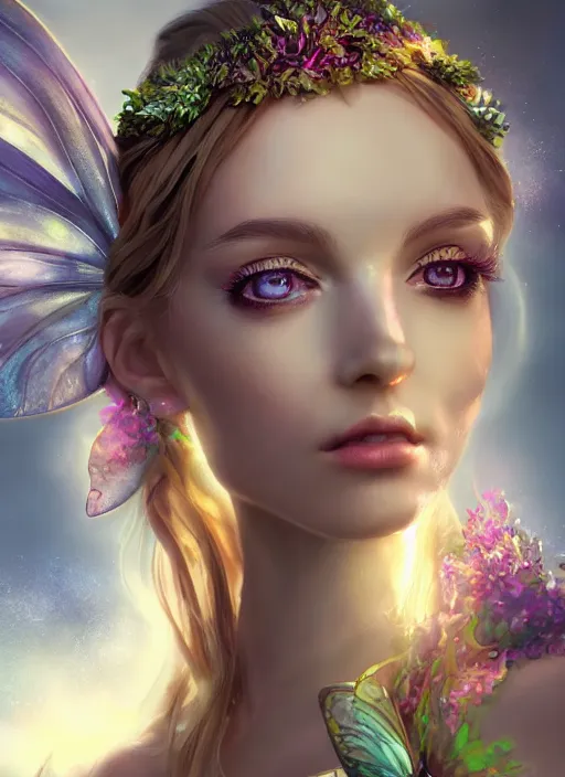 Prompt: beautiful beautiful full body portrait fairy faerie fey fae queen highly detailed CGsociety subtle enchanting alluring magical concept art volumetric lighting subsurface scattering unreal