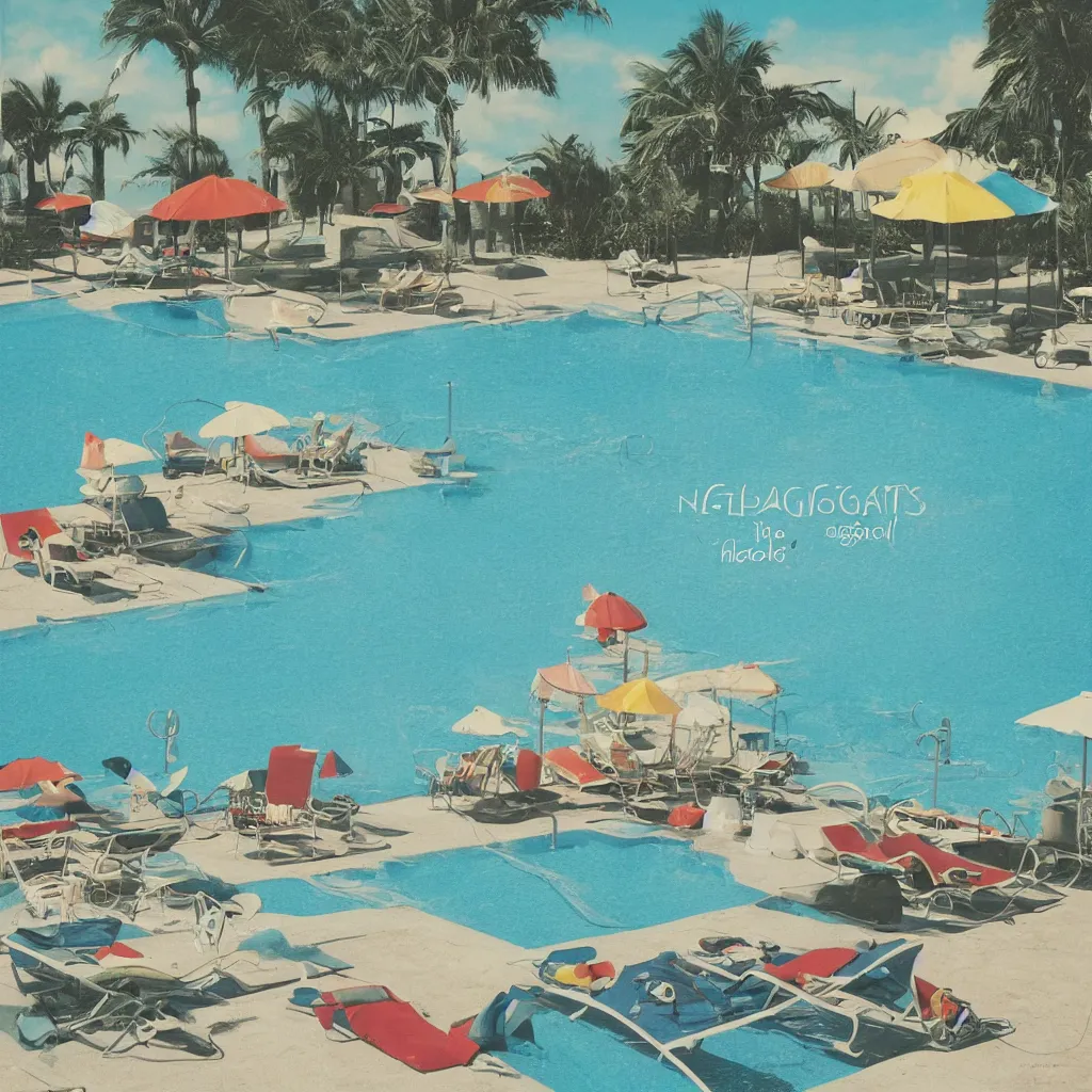 Image similar to nostalgia by the poolside, album cover, no text, no watermarks, graphics