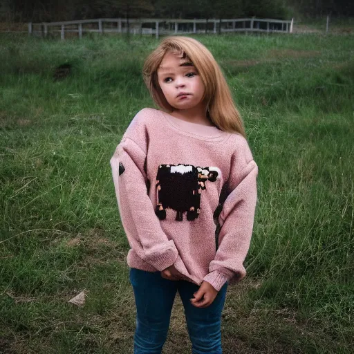 Prompt: a girl with huge sweater-cows