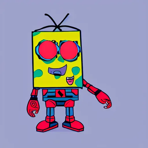 Image similar to cyberpunk robotic spongebob squarepants, sharp lines, digital, artstation, colored in