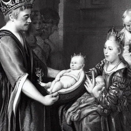 Prompt: a baby being crowned king of england