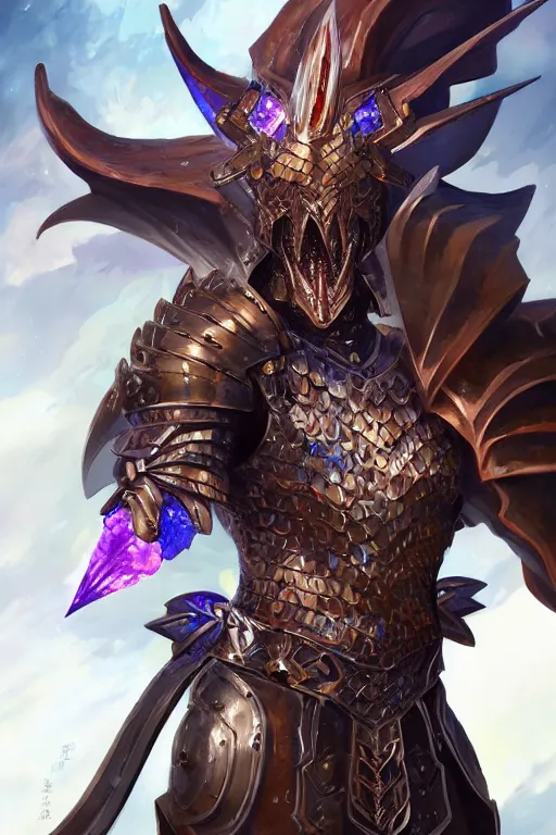 Image similar to Full body character concept art of an anime draconian warrior knight, iridescent scales, cool face, muscular, by Stanley Artgerm Lau, WLOP, Rossdraws, James Jean, Andrei Riabovitchev, Marc Simonetti, and Sakimichan, tranding on artstation