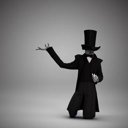 Image similar to a stylized image of a man in a top hat, a 3D render by Arent Arentsz, deviantart contest winner, altermodern, black background, goth, dark