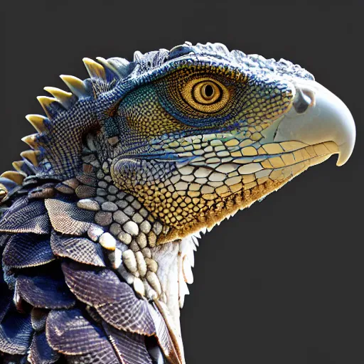 Prompt: profile of an eagle iguana!! hybrid, bold natural colors, masterpiece, trending on artstation, photograph