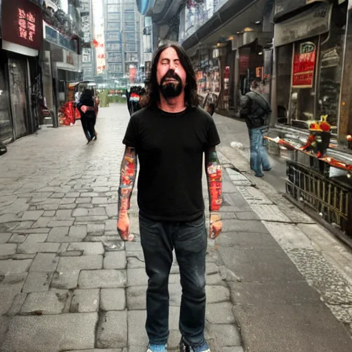 Image similar to dave grohl lost in shanghai, ultra realistic picture