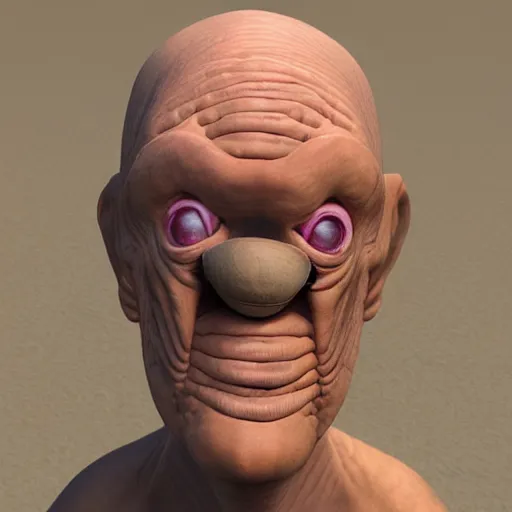 Image similar to squidward realistic skin 8k, detailed, high detailed, terrifying, eerie, deformed.