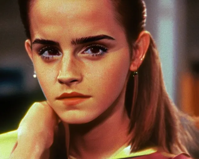 Prompt: color still photo of emma watson on star trek the next generation 1 9 8 7, detailed, close - up