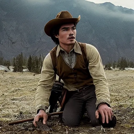 Prompt: a scene from brokebank mountain starring josh hartnett as ennis del mar