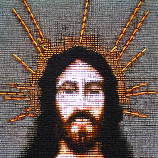 Prompt: jesus made from needles