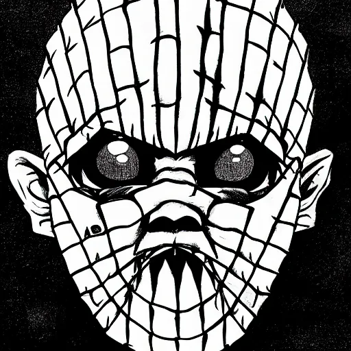 Prompt: chibi Pinhead from kawaii Hellraiser manga, illustration, clean lines, 4k