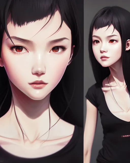 Image similar to full 1 2 0 mm face portrait of a beautiful slender kazakh girl, in tshirt, happy, by saruei and guweiz and ilya kuvshinov and grant morrison and range murata digital art, highly detailed intricate, sharp focus, trending on artstation hq deviantart pinterest, unreal engine 5, 4 k uhd image