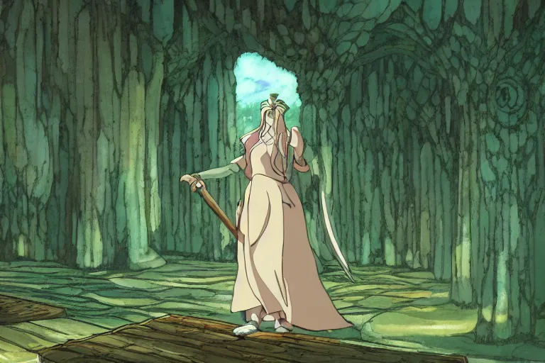 Image similar to tonemapped elven priestess by studio ghibli