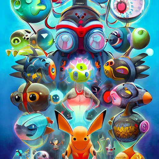 Image similar to biopunk pokemon poster, Pixar style, by Tristan Eaton Stanley Artgerm and Tom Bagshaw.