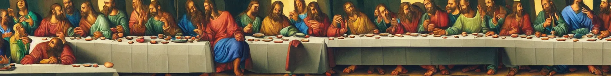 Prompt: the last supper for an extra large group of people, oil painting reproduction