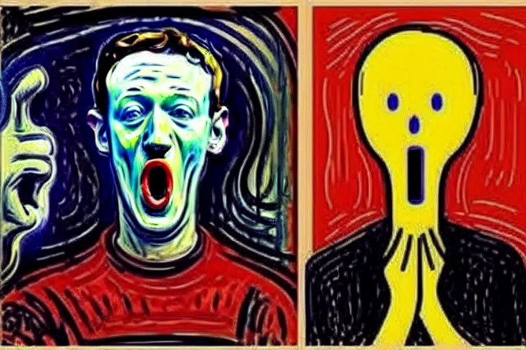 Prompt: Edvard Munch's 'zuckerberg in the style of the scream', painting, expressionism, ((((((zuckerberg))))))