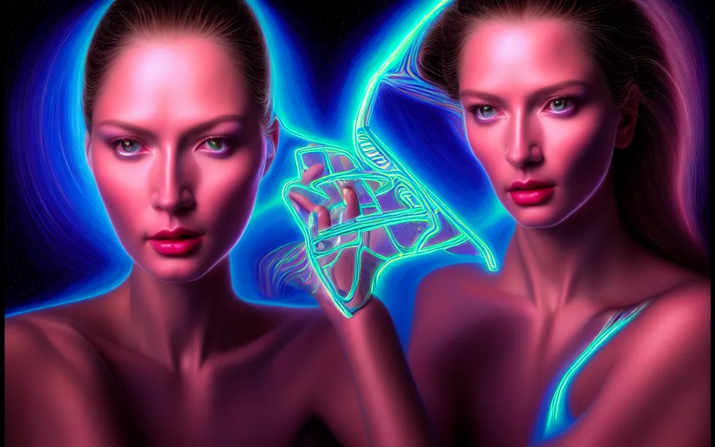 Image similar to beauty woman in holograms of alien artifacts, electrical case display, total recall tech, , ultrarealistic, dramatic lighting, electrical details, high details, 4k, 8k, best, accurate, trending on artstation, artstation, photorealism, ultrarealistic, digital painting, style of Alex Grey and Hajime Sorayama, Caravaggio, Boris Vallejo