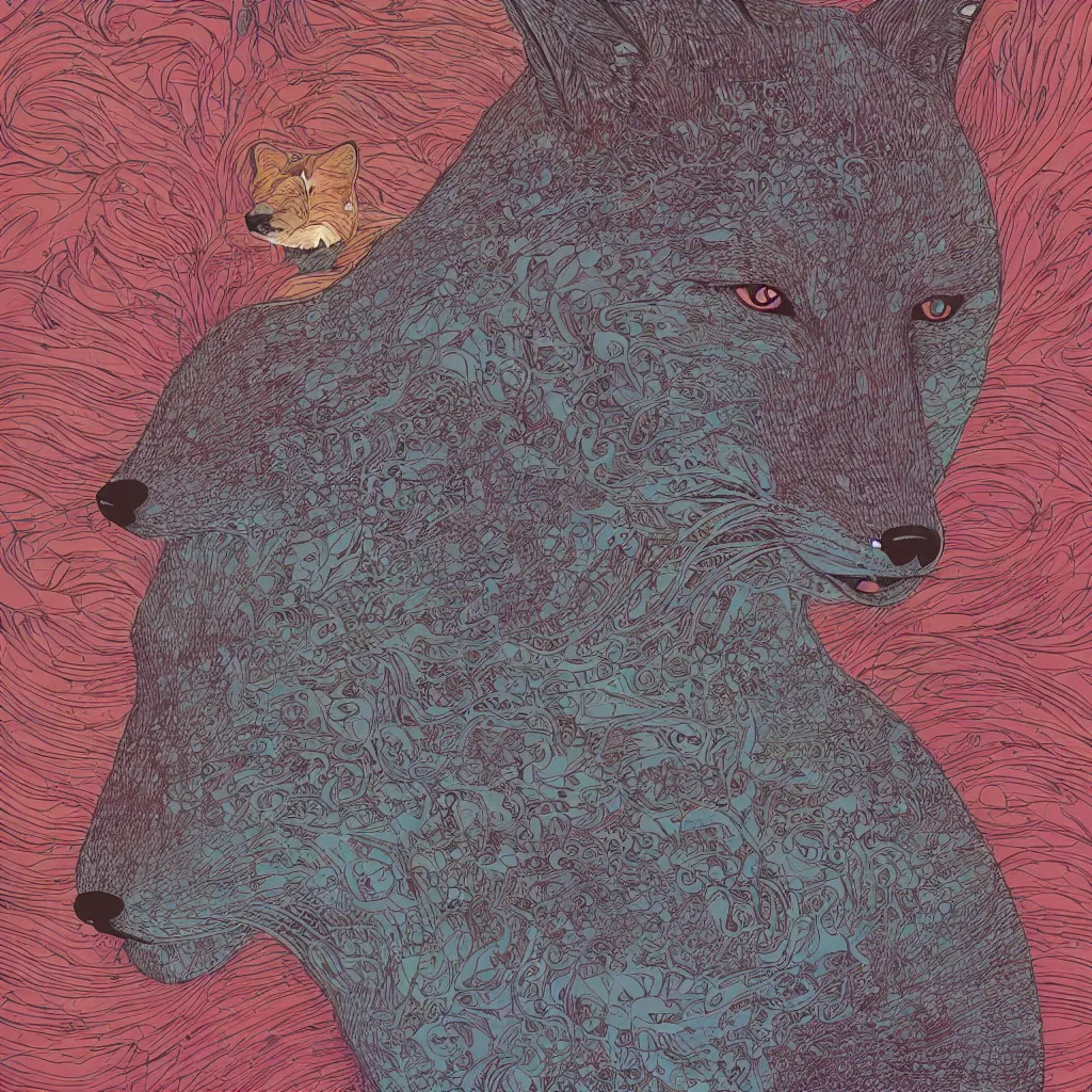 Image similar to one fox face by moebius and victo ngai