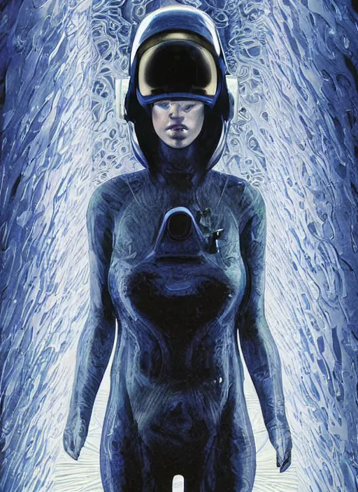 Image similar to girls astronaut in dark void underwater - complex and hyperdetailed technical suit design. reflection and dispersion materials. rays and dispersion of light. volumetric light. f / 3 2. noise film photo. flash photography. ultra realistic, 5 0 mm. poster by wayne barlowe, hajime sorayama aaron horkey, craig mullins