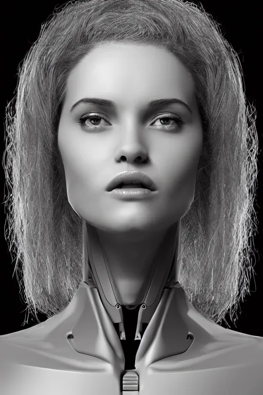 Image similar to robot with human face, female head, woman human face, human face realistic, human head, cyborg frame concept, cyborg by ales-kotnik, sci-fi android female