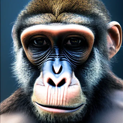 Image similar to contemporary art portrait of an ape monkey, futuristic style, 8 k hdr high resolution, award winning