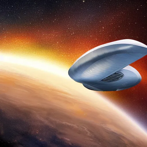 Image similar to a luxury cruise spaceship in space, exterior