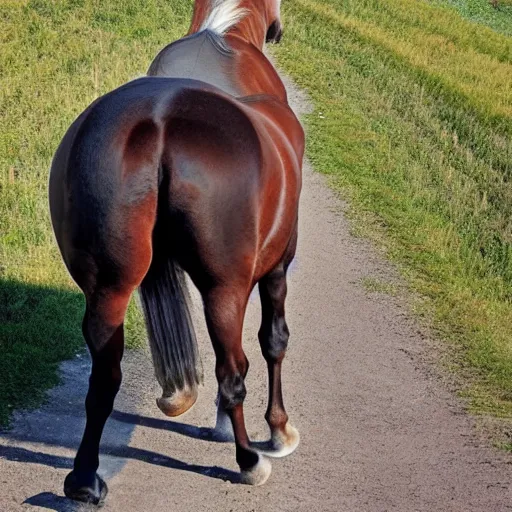 Prompt: photo of a horse with a giant rear-end