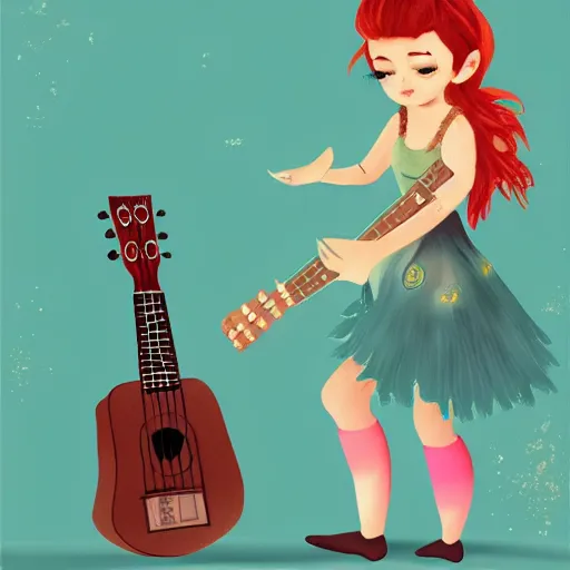 Prompt: an illustration of a fairy playing a ukulele, trending on artstation, digital art,