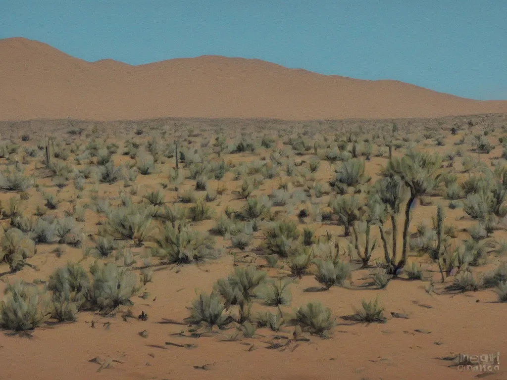 Image similar to Trailer park landscape in the desert near the oasis painting by Alison Elizabeth Taylor