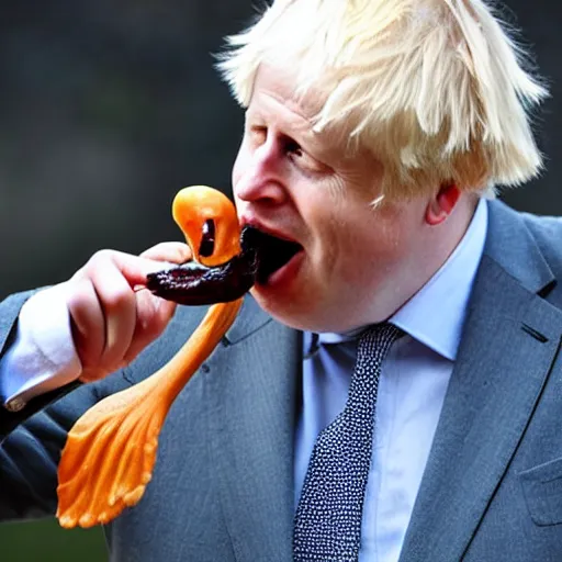 Prompt: boris johnson eating a swan, photograph