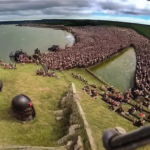 Image similar to gopro footage of the roman invasion of britain. 4 k, high quality, highly detailed