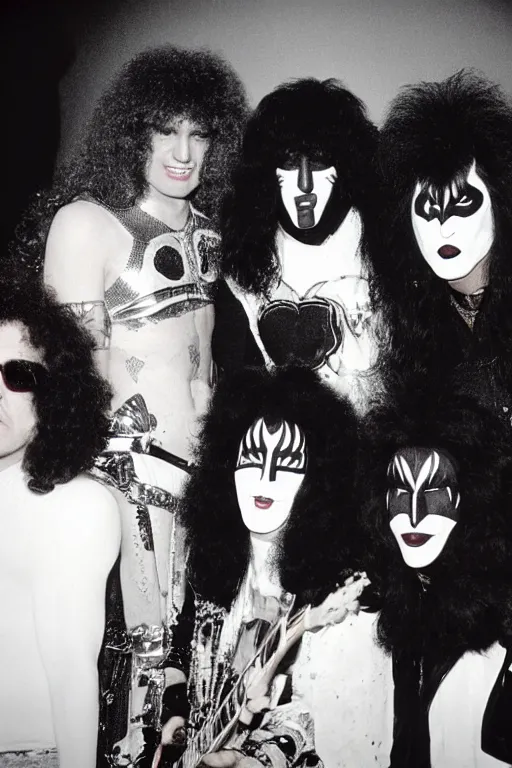 Image similar to portrait of lost member of rock band Kiss, 1975, 35mm lens, grainy