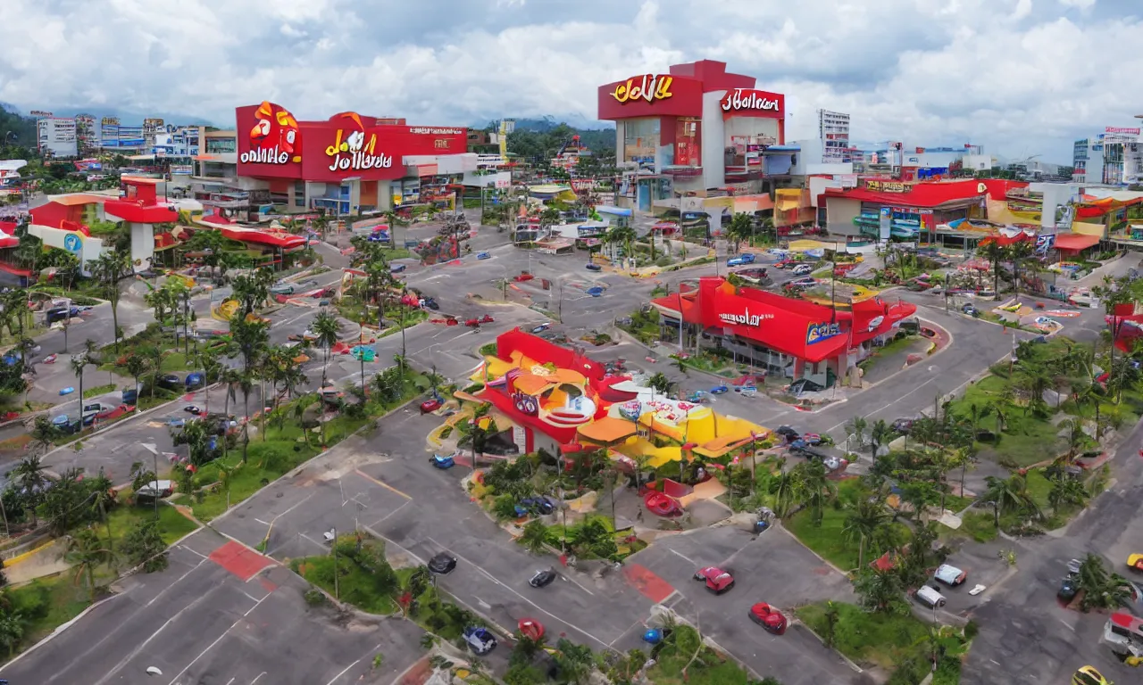 Prompt: Extreme wide shot of Jollibee City