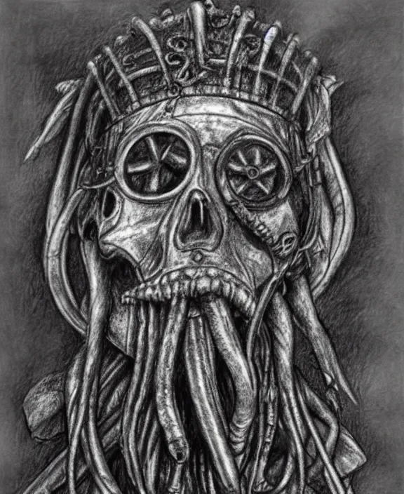 Image similar to a detailed pencil drawing of a steampunk davy jones