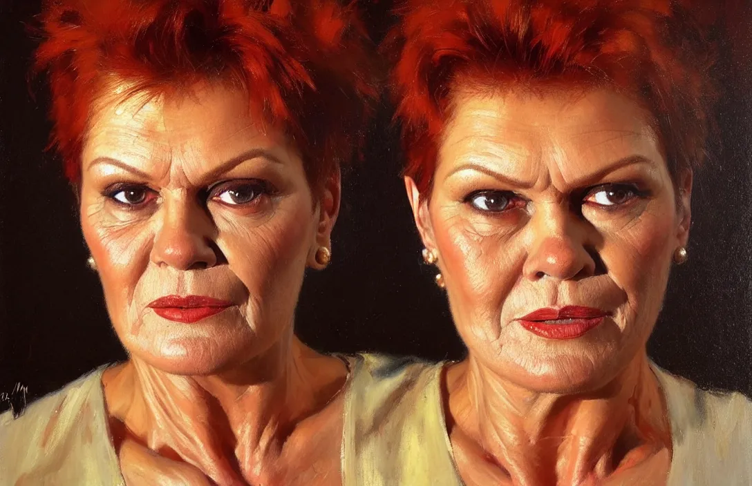 Image similar to portrait of pauline hanson!!!!!!!!!!!!!!!!!!!!!!!!!!!, detailed face, detailed painting, epic lighting, by ilya repin, phil hale and kent williams