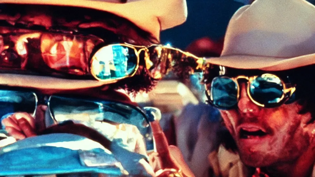 Image similar to fear and loathing in las vegas, 1 9 7 5, cinematic lighting, ultra realistic, panavision, wide screen, saturated color, seventies cinema, vintage science fiction cinema