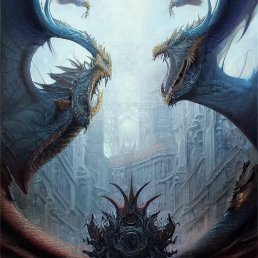 Image similar to low angle shot of a Dragon by Lars Grant-West, intricate, elegant, highly detailed, centered, digital painting, artstation, concept art, smooth, sharp focus, illustration, artgerm, Tomasz Alen Kopera, Peter Mohrbacher donato giancola, Joseph Christian Leyendecker, WLOP, Boris Vallejo, Bernat Martorell style,