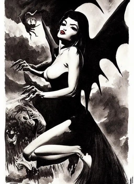 Prompt: manananggal, filipino vampire, strong line, deep color, beautiful! coherent! by frank frazetta, high contrast