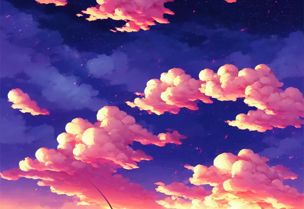Prompt: night sky clouds, intricate oil painting, high detail illustration, sharp high detail, manga and anime 1 9 9 9, official fanart behance hd artstation by jesper ejsing and makoto shinkai, 4 k,