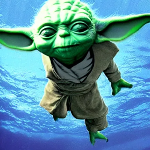 Image similar to yoda swimming under water